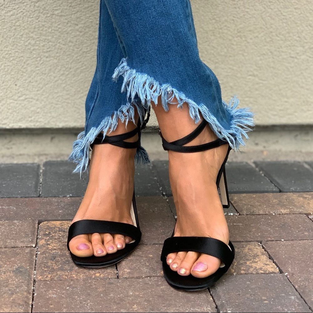 NIB Black Sky High Stiletto Heel Open Toe Sandal - Picture 6 of 8